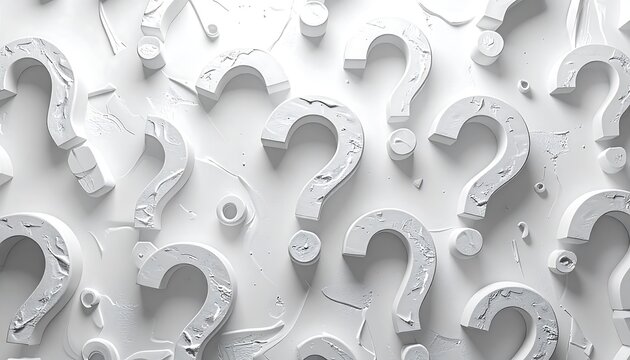 White question marks on textured surface