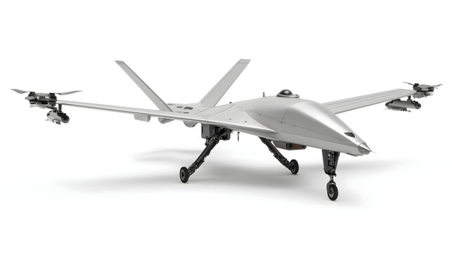 Detailed silver drone design showcasing cutting-edge technology and innovation, ready for aerial surveillance and commercial applications