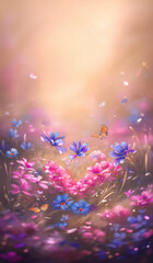 Colorful Butterflies and Flowers in a Field