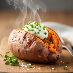 Baked Sweet Potato with Yogurt Topping.