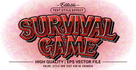 Editable text effect vector “Survival Game” with dark, mysterious, and horror style. Perfect for gaming titles, thriller posters, scary events, and dramatic designs.