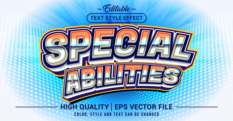 Editable text effect vector - Special Abilities, with bold metallic style, glowing details, and futuristic vibe. Perfect for gaming, fantasy, or hero-themed designs.