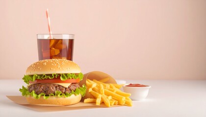 Burger, fries, and drink