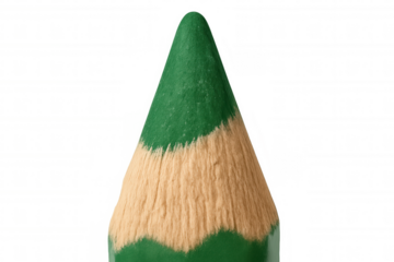 Green drawing pencil tip with sharpened wood, showing creativity and art concept, on transparent background