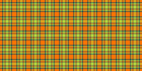 Vibrant plaid pattern with intersecting orange, green,  blue lines. Perfect for backgrounds, textiles,  adding a colorful, cozy touch to designs.