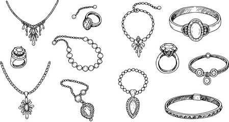 Jewelry Collection Sketch: Necklace, Ring, Bracelet Designs