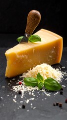 Hard cheese wedge and shavings