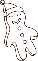 Gingerbread Man with Winter Hat Outline
