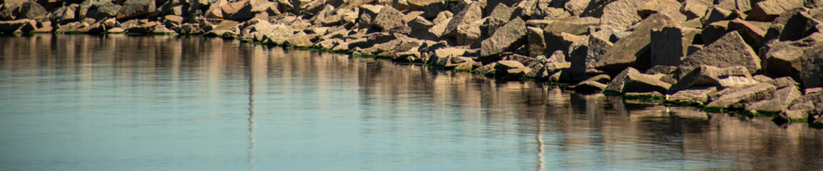 reflections of the rocks in the water 