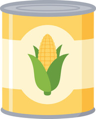 A yellow metal can with a corn cob label, representing canned corn—ideal for food packaging, grocery products, and agricultural themes