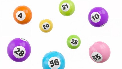Vibrant 3d lottery balls floating on white