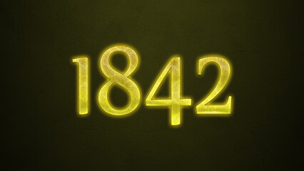 Neon glowing yellow number of 1842 on dark background.