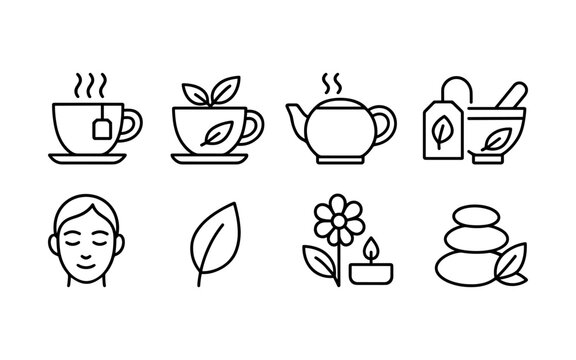 Herbal Tea & Natural Wellness Icon Set &ndash; Calm, Healing, and Holistic Self-Care