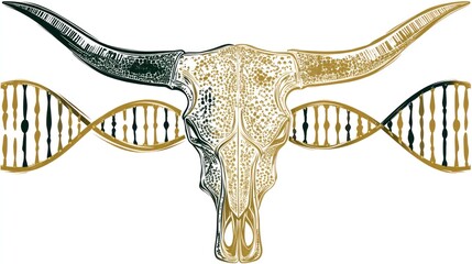 Illustration of a bull skull with dna strands vector graphic