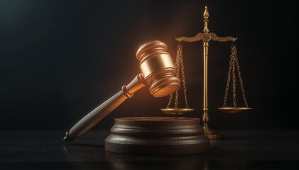 Levitating gavel above scales of justice