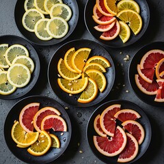 Citrus Fruits Arranged on Plates.