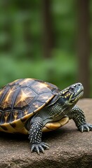 Obraz premium Close Up of a Turtle on a Stone Surface.