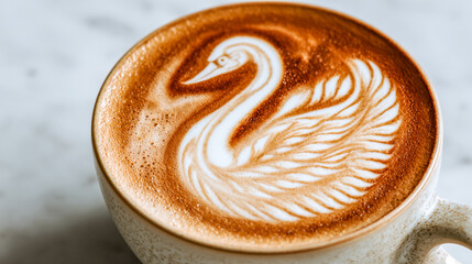 Artistic swan latte art in a coffee cup