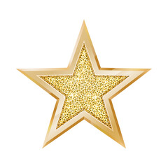 Gold star with glitter isolated on white background. Luxury template realistic five-pointed star with light effect and sparkle celebration award design. Vector illustration