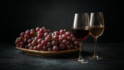 Fototapeta premium Vibrant grapes and dual wine glass still life