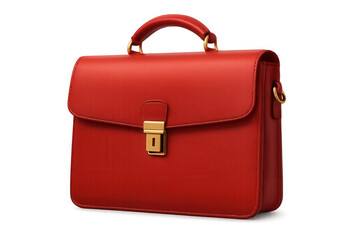 Red leather business briefcase with golden buckle, professional accessory on transparent background