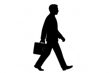 Businessman silhouette walking with briefcase, a side profile of a professional executive moving forward on transparent background
