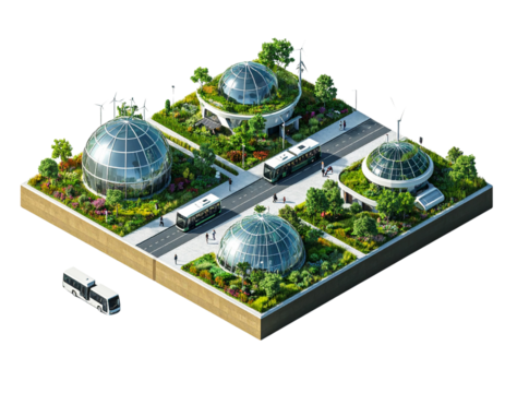 Eco Futuristic Cityscape with Green Roofs