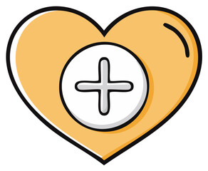 Obraz premium Heart symbol in yellow with a plus sign, representing love, health, care, vector illustration