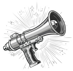 Monochrome Amplifier Weapon Graphic Illustration Concept with Rays of Light