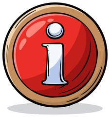 Cartoon style information icon inside a red and brown circle