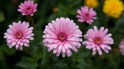Obraz premium Beautiful Pink Gerbera Daisy Flowers Blooming in a Garden with Green Foliage
