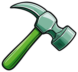 Cartoon hammer with a green handle. Building and construction tools