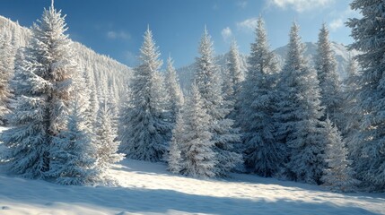 Naklejka premium Serene morning glory in the snowy carpathians, nature's beautiful awakening. Studio portrait. A winter's palette: glittering snow and sunrise in the carpathians. Lifestyle shot. Concept art.