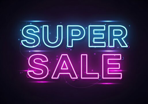 Neon Super Sale Banner.