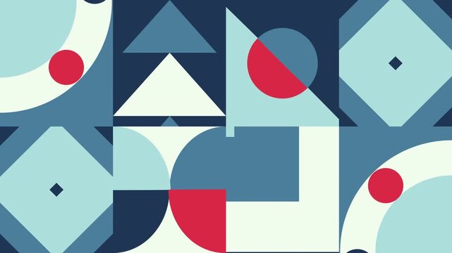 Animated Geometric pattern or background loop. 4K resolution geometric motion design in bright colors. Moving abstract shapes background or pattern.