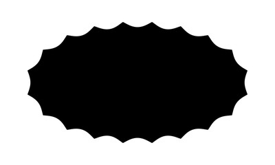 Oval shape with wavy edges. Elliptic form with curvy borders. Empty textbox, tag or label isolated on white background. Vector graphic illustration.