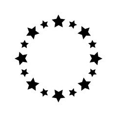 Round frame with stars isolated on white background. Prize, success or award circlular banner. Starry ring emblem or stamp print with space inside. Vector graphic illustration.