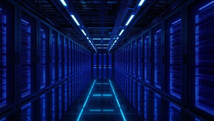 Fototapeta premium Futuristic ai data center with neon server racks