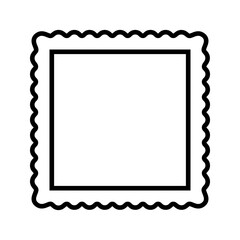 Square frame with wavy edges. Vignette for picture, photo or mirror with scalloped borders. Empty box, tag, stamp or label isolated on white background. Vector graphic illustration.