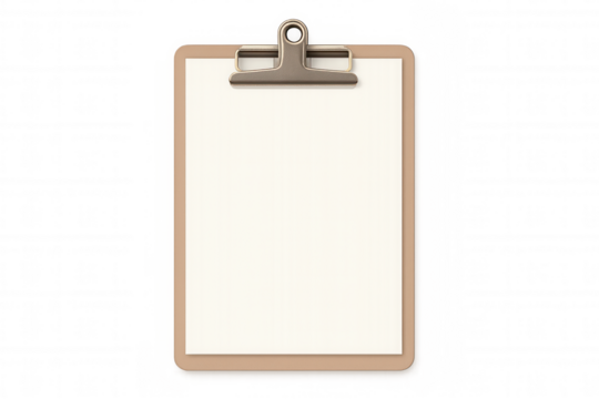 Clipboard holding blank paper, showing empty document for memo, list, or message, clean isolated mockup