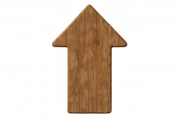 Wooden arrow sign pointing up, indicating direction, growth, success, progress, and finding the way forward