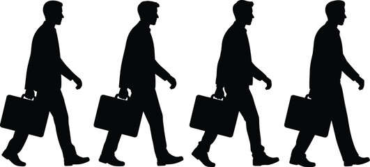 Businessman walking, silhouette, professional, office worker, businessperson, briefcase, job, success, formal wear, teamwork, commuting, leadership