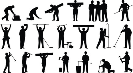 Construction workers, teamwork, silhouettes, builders, laborers, tools, teamwork, job, occupation, effort, industry, teamwork silhouettes, teamwork, craftsman