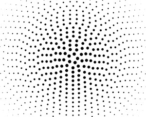 Dotted pattern. Background with halftone gradient effect. Abstract geometric print with different sized black round shapes. Perforated texture. Wallpaper with holes. Vector graphic illustration.