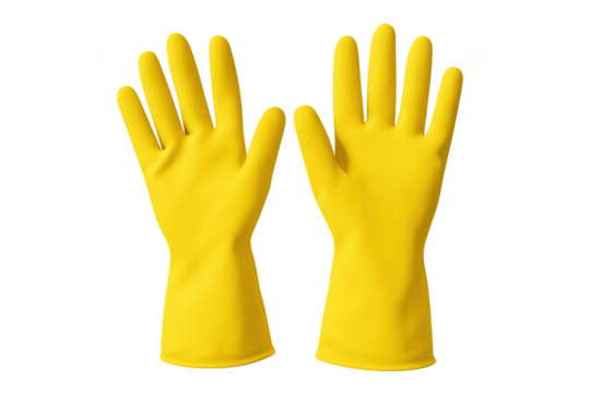 Pair of yellow rubber cleaning gloves protecting hands - Powered by Adobe