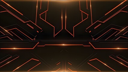 A modern futuristic background featuring glowing orange lines and geometric patterns on a dark surface. Perfect for use in technology, gaming, sci-fi, or digital interface designs.