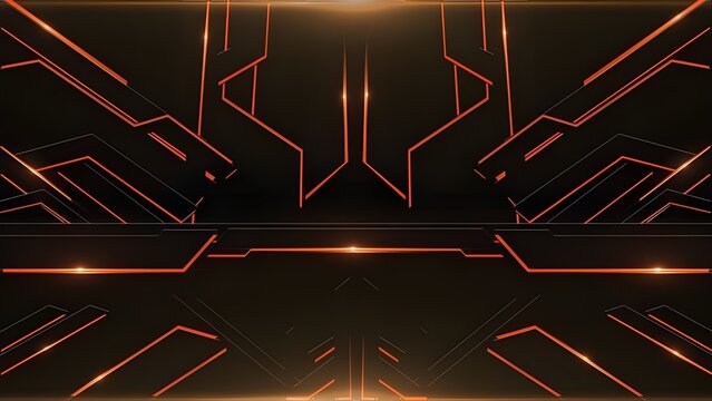 A modern futuristic background featuring glowing orange lines and geometric patterns on a dark surface. Perfect for use in technology, gaming, sci-fi, or digital interface designs.