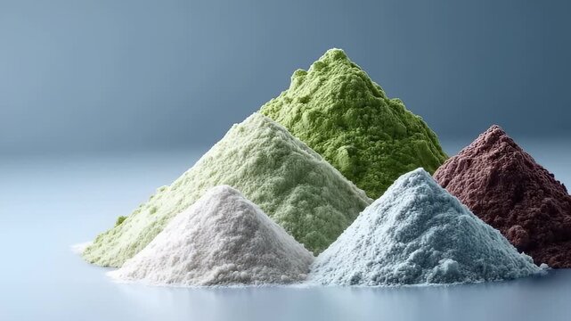 Creative display of colorful powder piled into mountains