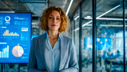 Business professional analyzing data in a modern office environment