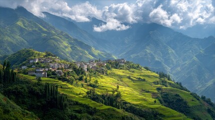 Naklejka premium Mountain village landscape
